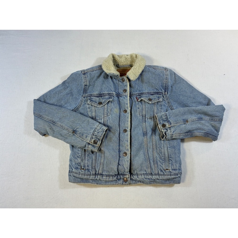 Vintage‎ Levis Sherpa Lined Denim Trucker Jacket Light Wash Blue Womens Size M